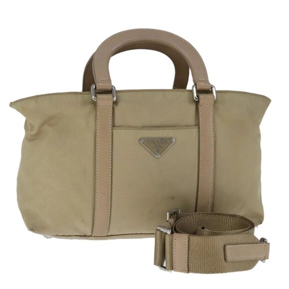 PRADA Shoulder Bag Nylon 2way Beige Silver Auth bs20501 - Picture 1 of 16